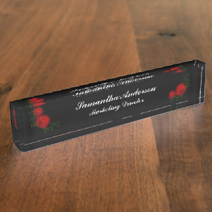 Neon Rose Elegant Goth Desk Namplate Namensplakette