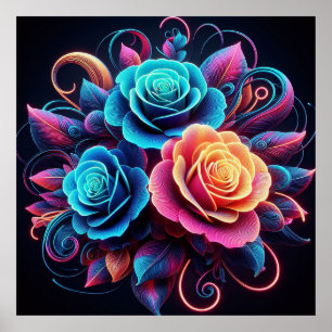 Neon Rose Poster