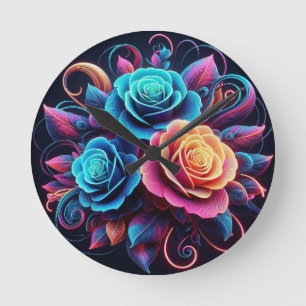 Neon Rose Runde Wanduhr