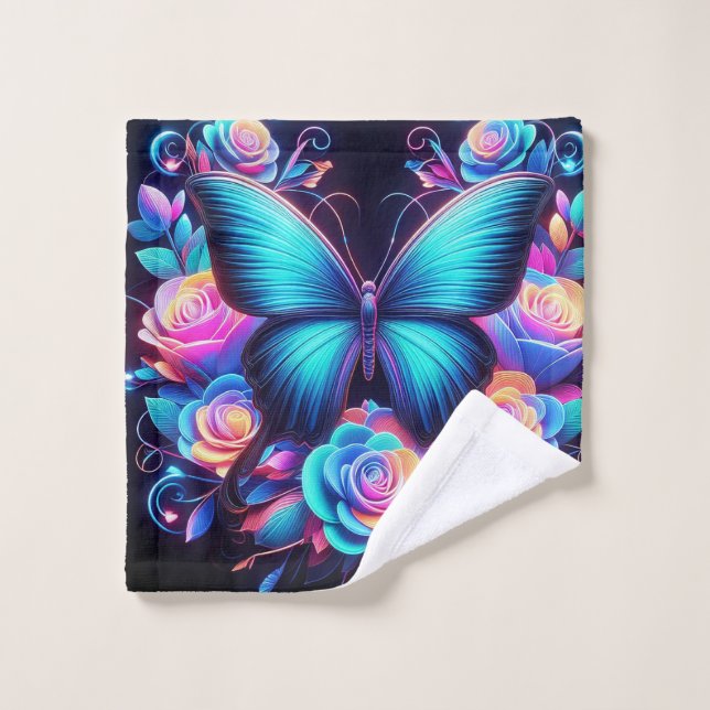 Neon Rose und Butterfly Waschlappen (Waschlappen)