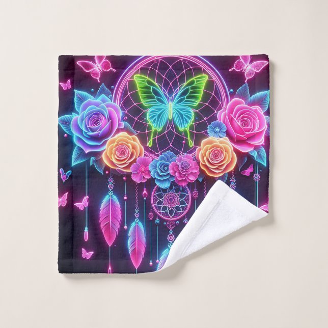 Neon-Rose und Schmetterlinge Waschlappen (Waschlappen)