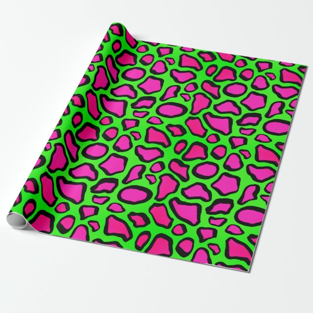 Neon Safari Animal Prints - Green & Pink Geschenkpapier (Ungerollt)