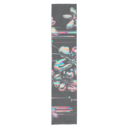Neon Sakura Glitch – Futuristisches Blumenmuster Kurzer Tischläufer