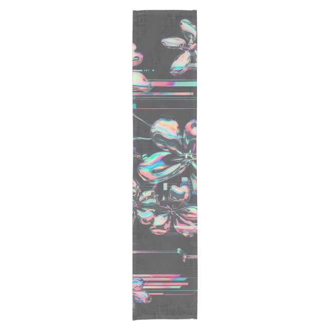 Neon Sakura Glitch – Futuristisches Blumenmuster Kurzer Tischläufer (Vorderseite)