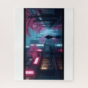 Neon-Samurai-Nächte-Puzzle – Retro-Anime-Tokio-Sze