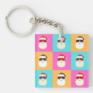 Neon Santa mit Sonnenbrille Cooles Farbmuster Schlüsselanhänger