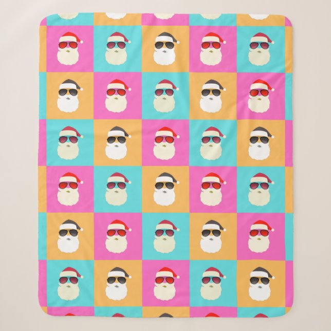 Neon Santa mit Sonnenbrille Cooles Farbmuster Sherpadecke (Vorderseite)