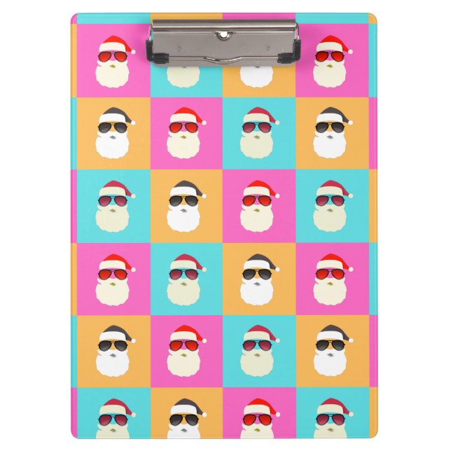 Neon Santa mit Sonnenbrille Cooles Muster Klemmbrett (Vorderseite)