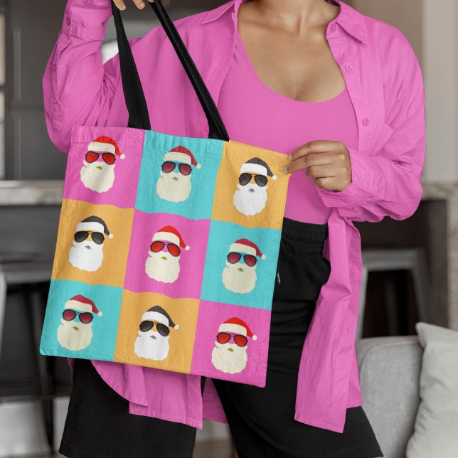 Neon Santa mit Sonnenbrille Cooles Muster Tasche (Von Creator hochgeladen)