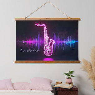 Neon-Saxophon-Glow – futuristische Musik-Wandkunst Wandteppich Mit Holzrahmen