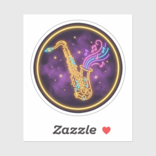 Neon Saxophon Jazz Musik Lila Leuchten Kunst Aufkleber