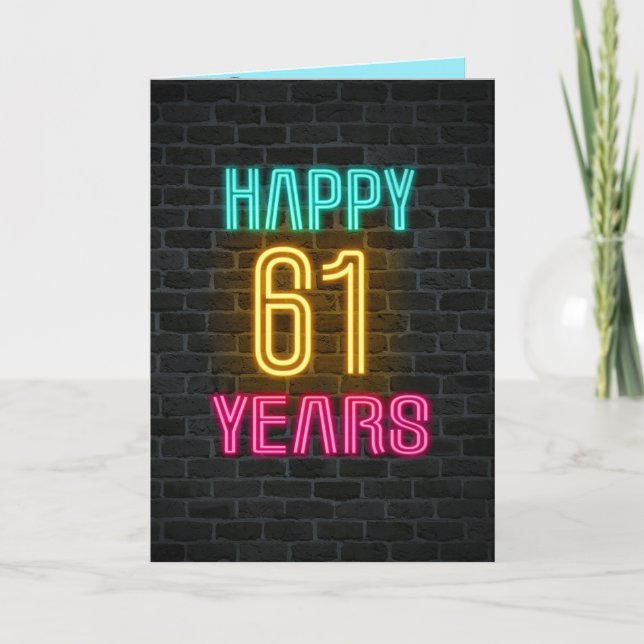 Neon-Schild für 61. Geburtstag Karte (Vorderseite)