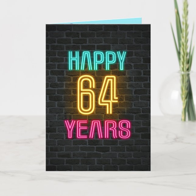 Neon-Schild für 64. Geburtstag Karte (Vorderseite)