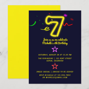 Neon-Schild Siebter Geburtstag Einladung
