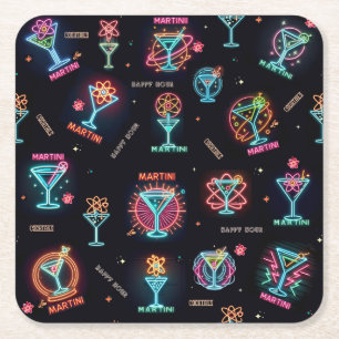Neon-Schild Space Age Atomic Martini Cocktails Dru Rechteckiger Pappuntersetzer