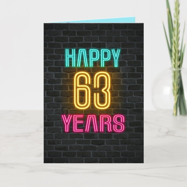 Neon-Schild zum 63. Geburtstag Karte (Vorderseite)