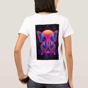 Neon-Schmetterling-Synthwave-Sonnenuntergang-Kunst T-Shirt