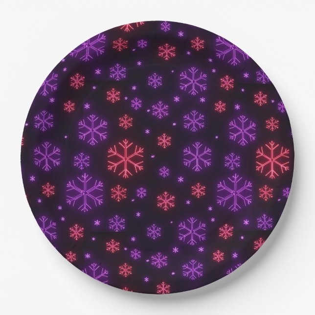 Neon-Schneeflocken Pappteller (Vorderseite)