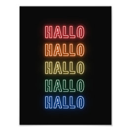 Neon-Schriftzug-Stil Hallo Wiederholender Regenbog Fotodruck