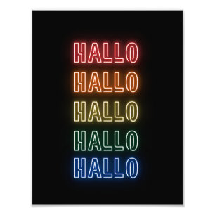 Neon-Schriftzug-Stil Hallo Wiederholender Regenbog Fotodruck