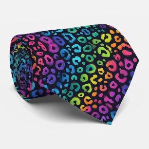 Neon Schwarz Regenbogen Leoparden Druck Schlips Krawatte