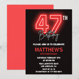 Neon Schwarz Rot Männer Sport 47. Geburtstag Einladung