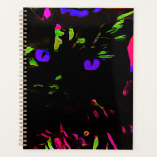 Neon-Schwarze Katze mit leuchtenden Augen Planer