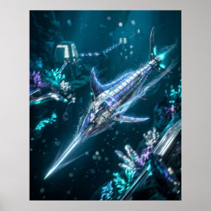 Neon Schwertfisch Geschwindigkeit Strömung Poster