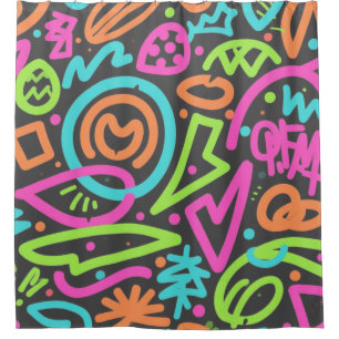 Neon Scribble Splash Duschvorhang - Funky Retro