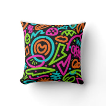 Neon Scribble Splash Throw Kissen - Retro Pop Colo