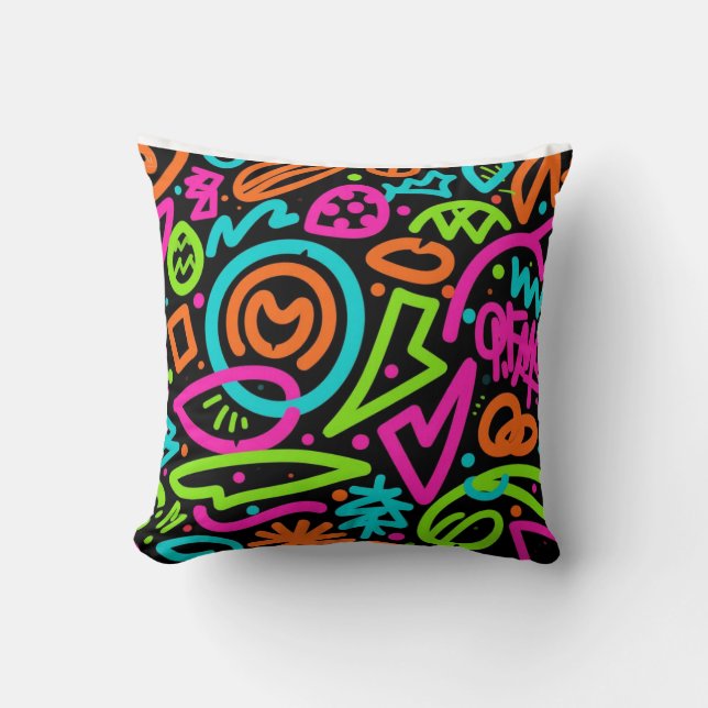 Neon Scribble Splash Throw Kissen - Retro Pop Colo (Vorderseite)