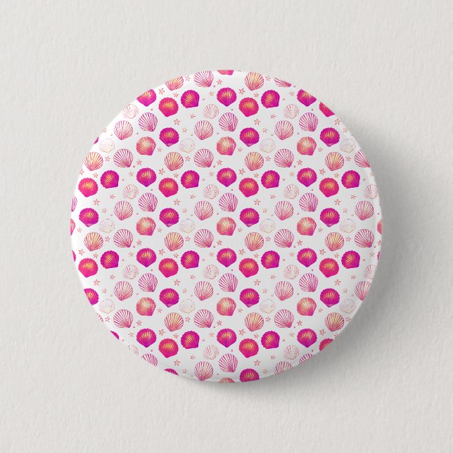 Neon Seashells - Nahtloses Küstenmuster Button (Vorderseite)