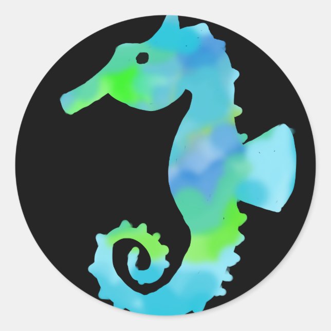 Neon Seepferd Runder Aufkleber (Vorderseite)
