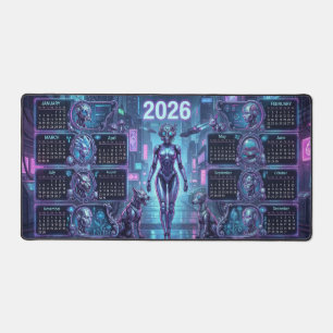 Neon Sentinel 2026 – Cyberpunk-Android & Robo-Haus Schreibtischunterlage
