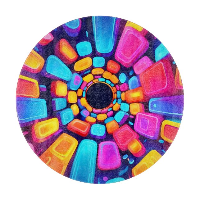 Neon Shapes Abstrakt Tunnel Art Schneidebrett (Vorderseite)