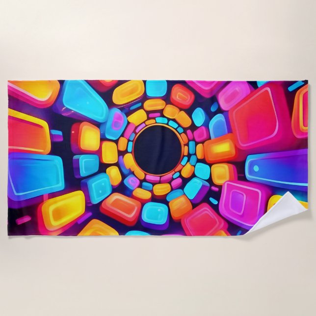Neon Shapes Abstrakt Tunnel Art Strandtuch (Vorderseite)