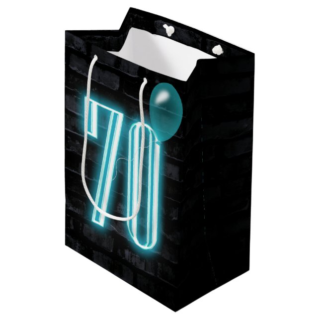 Neon Sign auf Brick Mittlere Geschenktüte (Vorderseite Schrägansicht)
