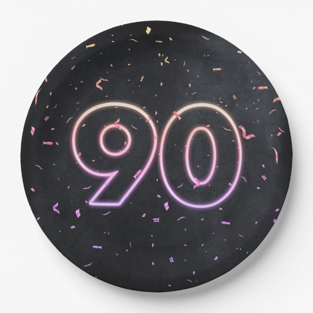 Neon Sign auf der schwarzen Papierplatte des 90. G Pappteller (Vorderseite)