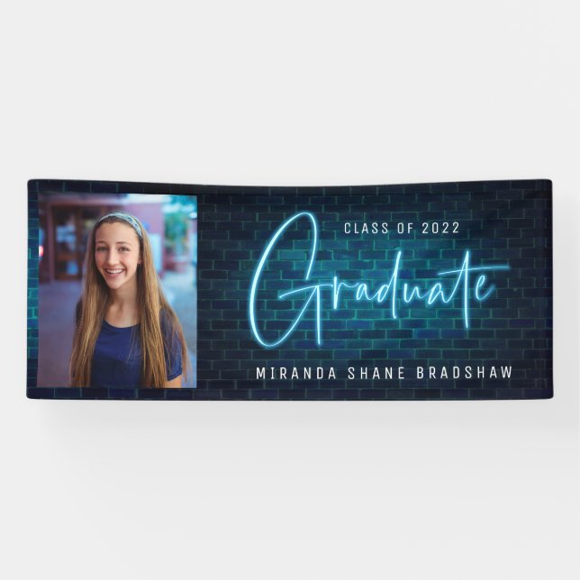 Neon Sign Blue Graduate Foto Banner (Horizontal)