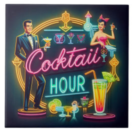Neon Sign Cocktail Hour Couple aus dem Mittelalter Fliese