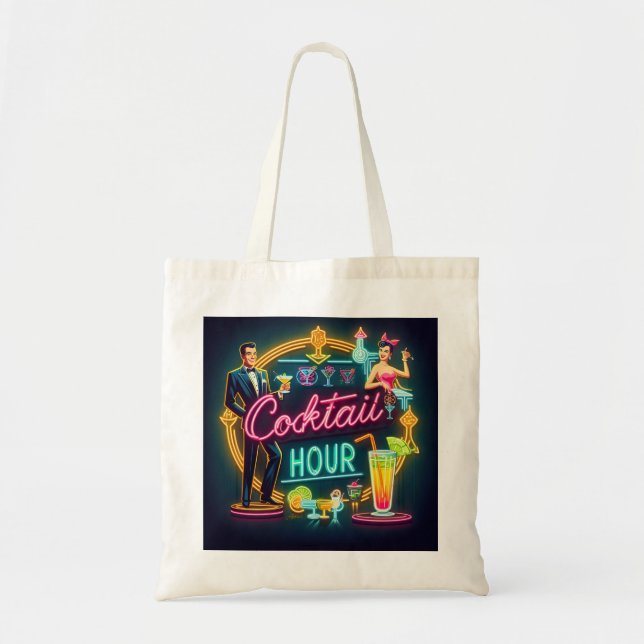 Neon Sign Cocktail Hour Couple aus dem Mittelalter Tragetasche (Vorne)