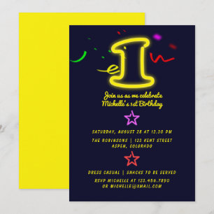 Neon Sign First Birthday Party Invitation