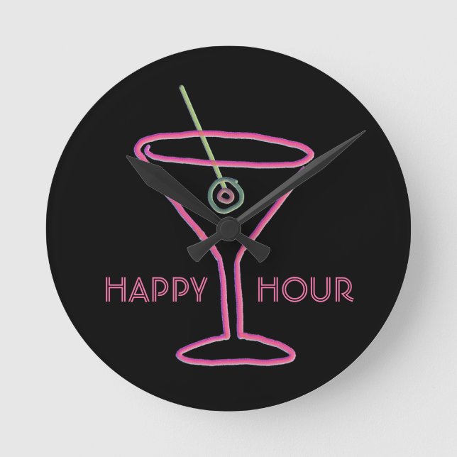 Neon Sign Retro Martini Customizable Wall Clock Runde Wanduhr (Vorderseite)