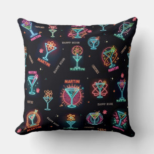 Neon Sign Space Age AtomMartini Cocktails Print Kissen