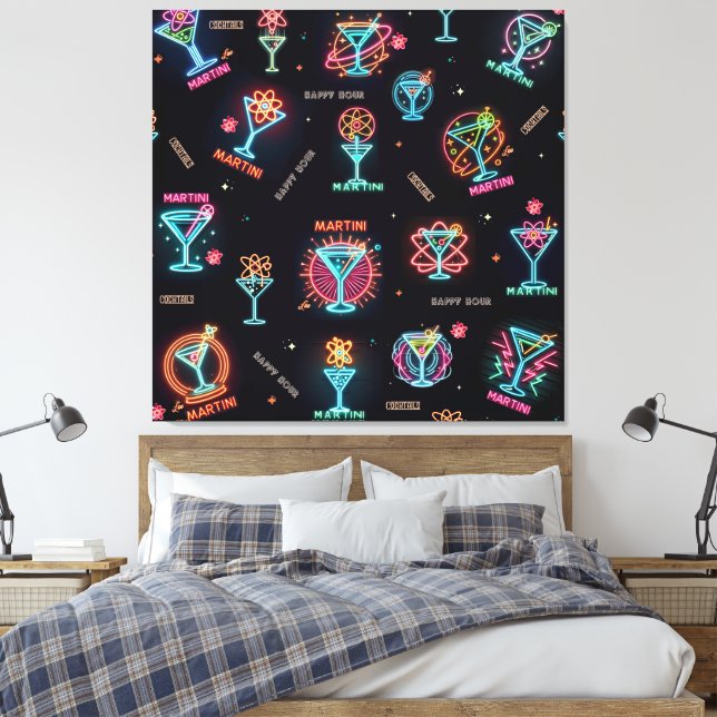Neon Sign Space Age AtomMartini Cocktails Print Leinwanddruck (Insitu (Schlafzimmer))