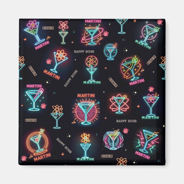 Neon Sign Space Age AtomMartini Cocktails Print Magnet (Vorne)