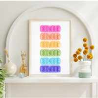 Neon Sign Style Bonjour Wiederholung Regenbogen Dr