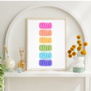 Neon Sign Style Hallo Wiederholung Regenbogen Druc Fotodruck