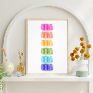 Neon Sign Style Hola Wiederholung Regenbogen Druck