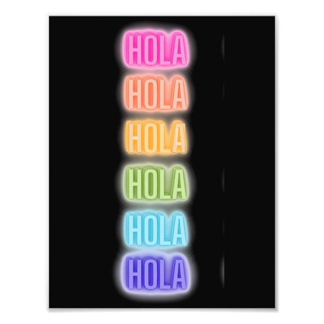 Neon Sign Style Hola Wiederholung Regenbogen Druck (Vorne)